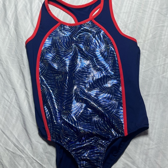 Danskin Blue and Red leotard with Sparkle Design - Picture 1 of 6